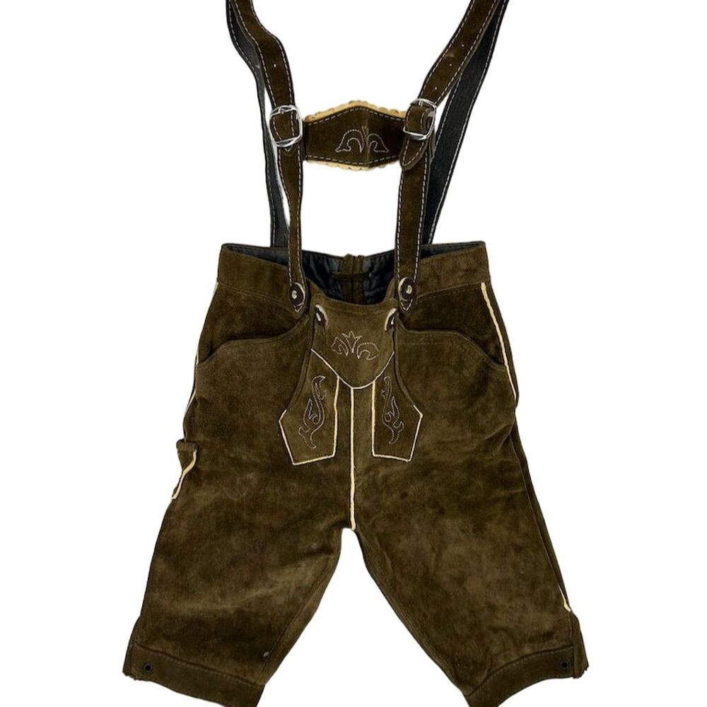 Authentic German Bavarian Lederhosen with Suspenders Brown Leather Vintage Youth